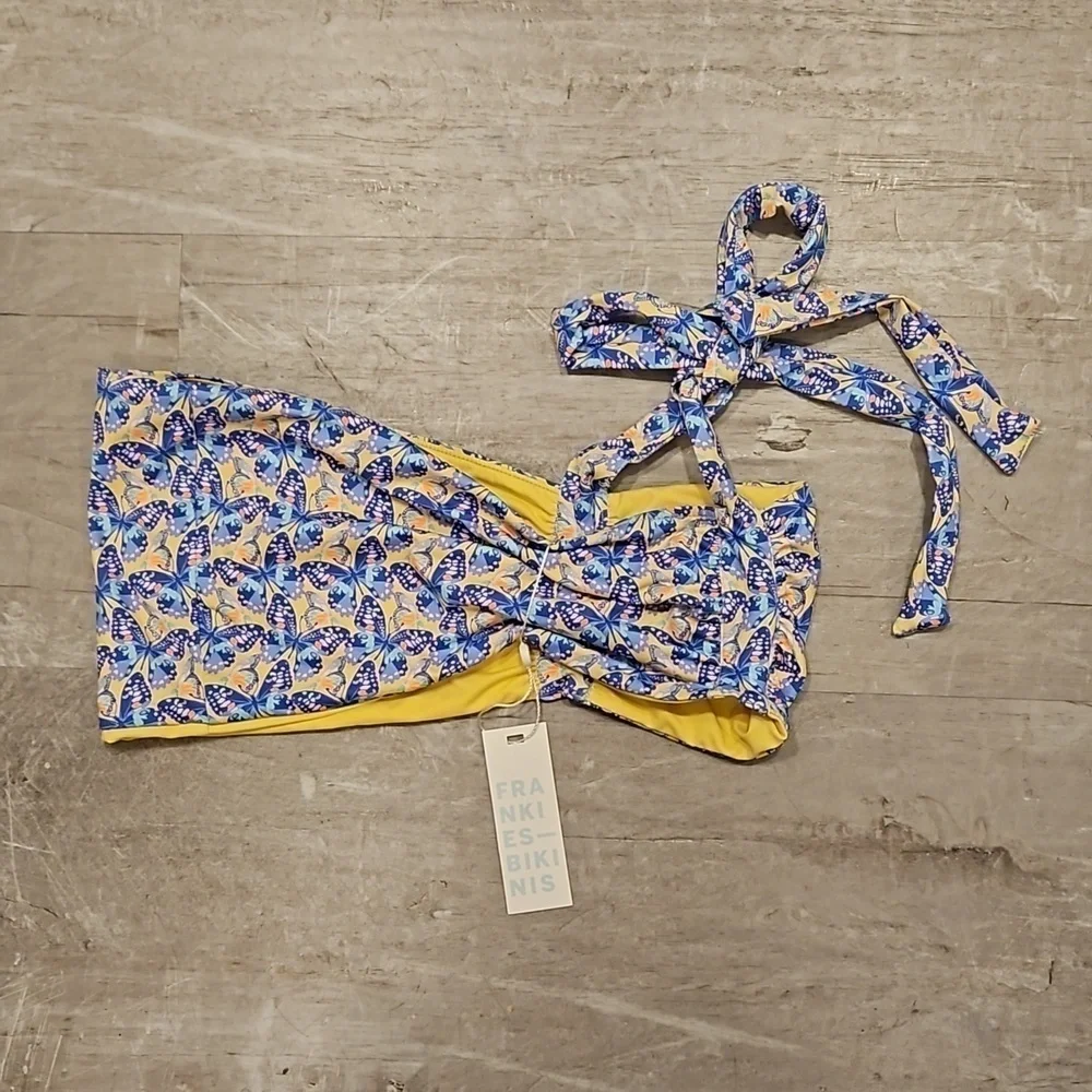 💕FRANKIES BIKINIS💕 Bella Bandeau Bikini Top Monarch Butterfly Print Large NWT